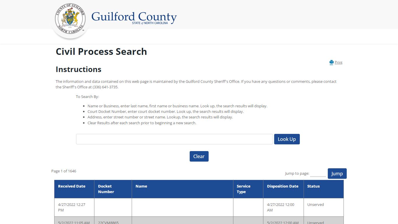 Guilford County, NC - Civil Process Search